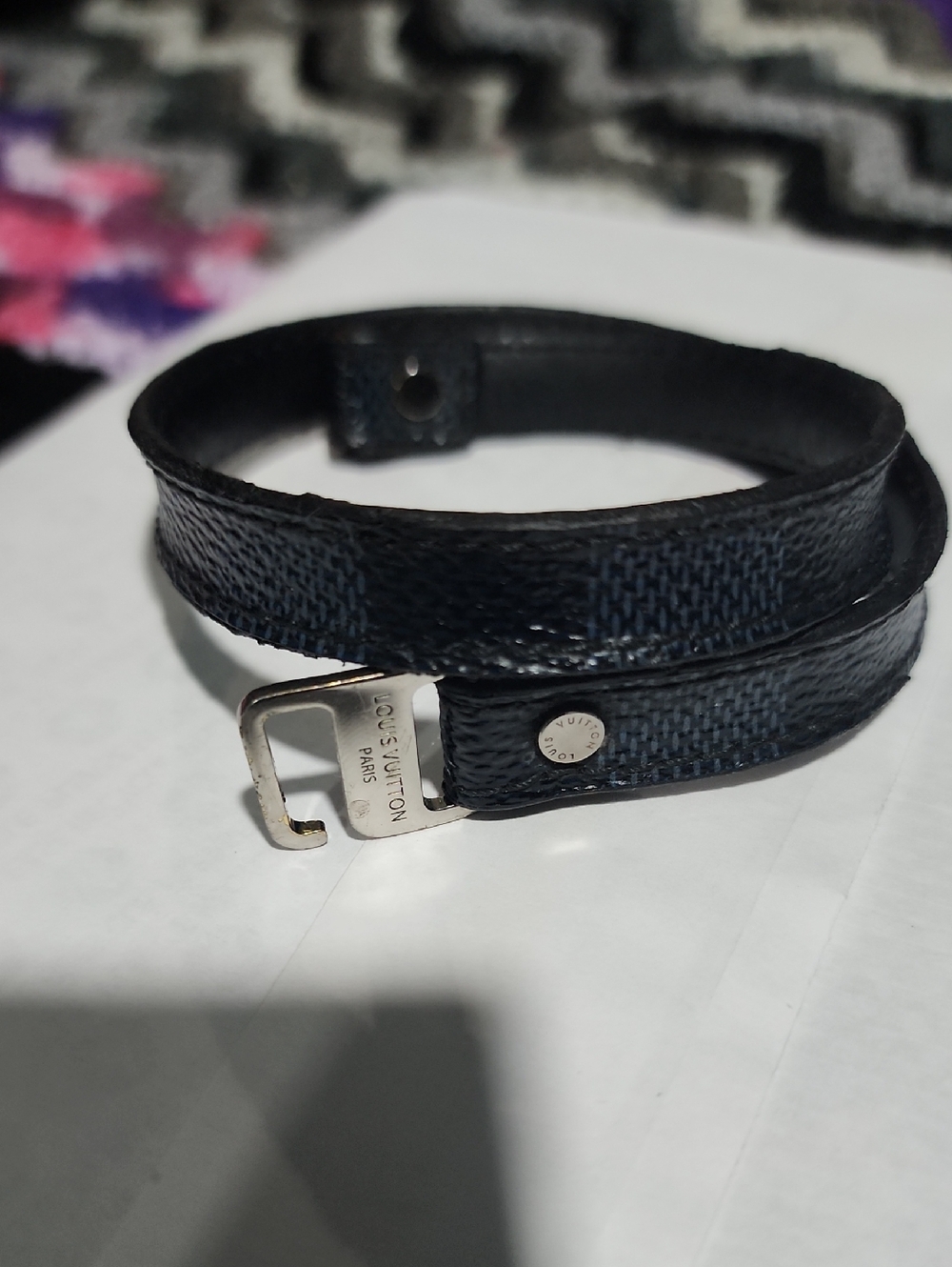 Louis Vuitton Black Men's Wrap Bracelet with Silver Hardware